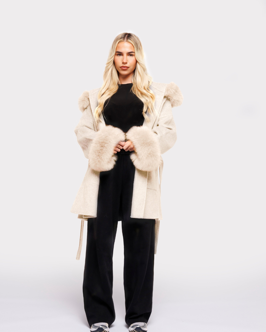 Velvet Hooded Coat - White