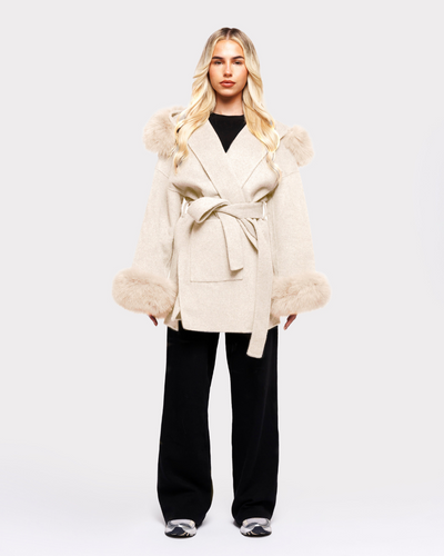 Velvet Hooded Coat - White