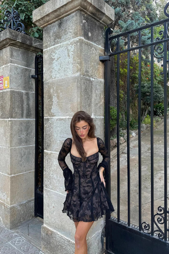 Bea | Long Sleeved Lace Mini Dress