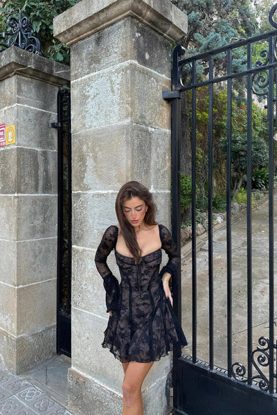 Bea | Long Sleeved Lace Mini Dress