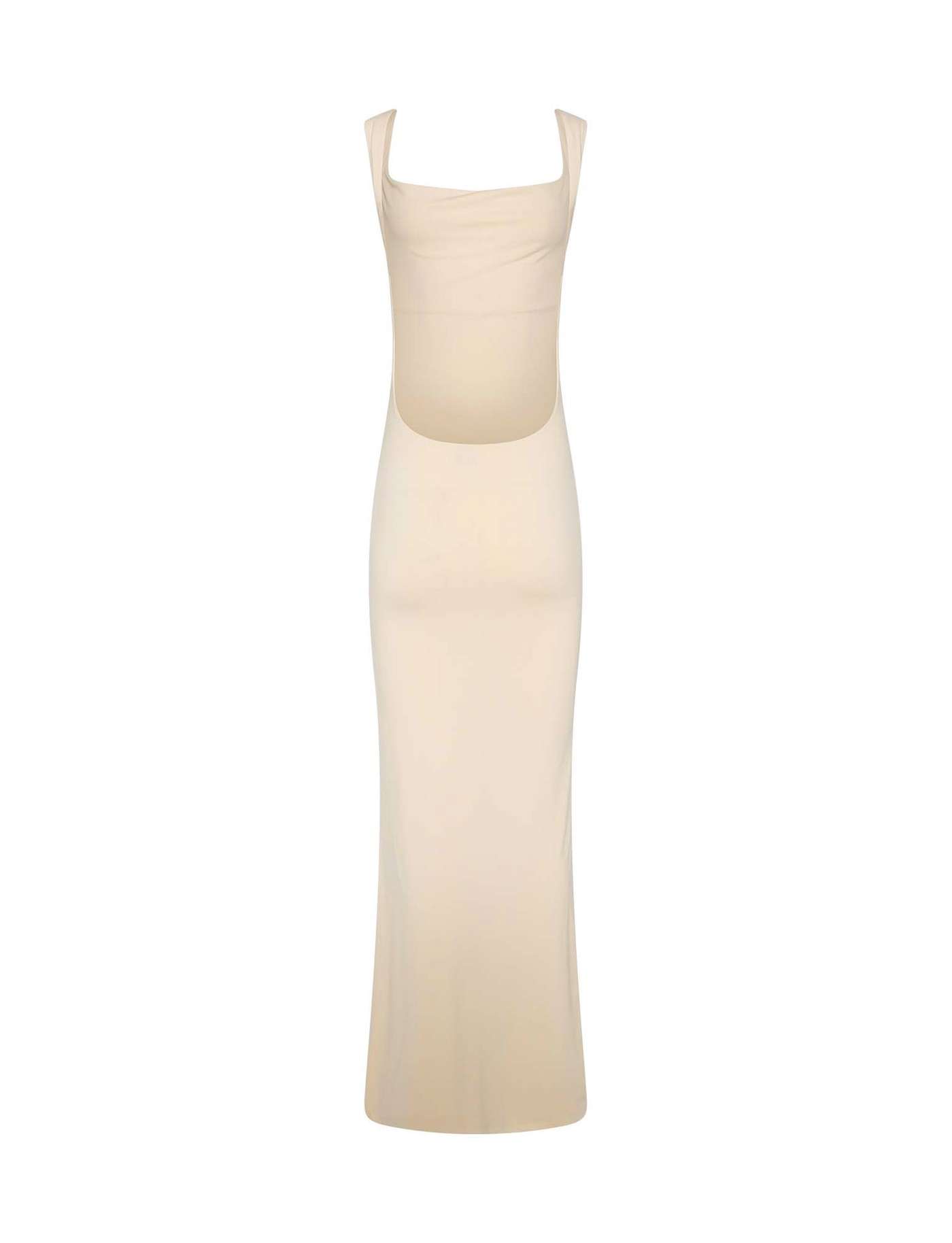 The TIGERMIST MORANA DRESS - YELLOW : BUTTER is a sleeveless, bodycon maxi dress in a butter yellow shade, featuring a square neckline and midriff cutout, displayed on a plain white background.