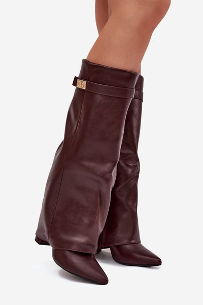 Elene Straight Leather Boots - Burgundy