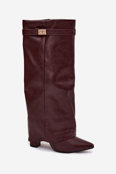Elene Straight Leather Boots - Burgundy