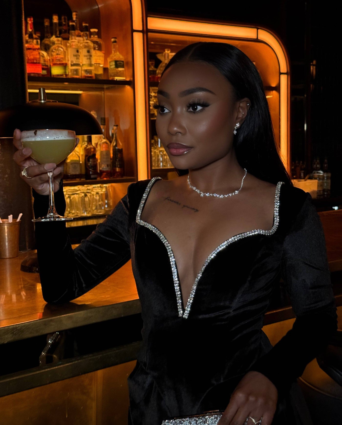 Penelope Black Diamante Mini Dress - DE NOIR 