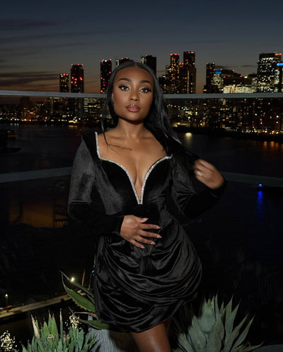 Penelope Black Diamante Mini Dress - DE NOIR 